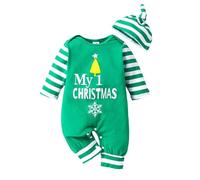 Akgukrseh Kids Christmas Outfits Girls Baby Girl Green Winter Romper Dress From Night Before Costume Cartoon Bear Boys Jumpsuit Peter Pan Collar Bodysuit Newborn Clothes (Green,3-6 Months)