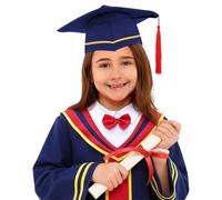 Akgukrseh Kids Graduation Hat And Gown Toddler Dressing Photo Shoot Cap Matte Shiny Children Uniform Outfit Preschool Nursery Ceremony Costume Sets Cap With Tassel Boys Girls (02# Navy,7-8 Years)
