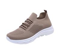 Akgukrseh Ladies Walking Trainers Women's Comfortable Breathable Knitted Sneakers Deck Boat Shoes Slip On White Size 6 Casual Round Toe Moccasins Womens Sandals 5 Loafer Slippers (Khaki,3.5)