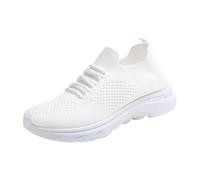 Akgukrseh Ladies Walking Trainers Women's Comfortable Breathable Knitted Sneakers Deck Boat Shoes Slip On White Size 6 Casual Round Toe Moccasins Womens Sandals 5 Loafer Slippers (White,4)