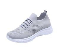 Akgukrseh Ladies Walking Trainers Women's Comfortable Breathable Knitted Sneakers Deck Boat Shoes Slip On White Size 6 Casual Round Toe Moccasins Womens Sandals 5 Loafer Slippers (Grey,5)