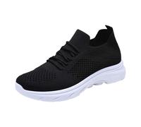 Akgukrseh Ladies Walking Trainers Women's Comfortable Breathable Knitted Sneakers Deck Boat Shoes Slip On White Size 6 Casual Round Toe Moccasins Womens Sandals 5 Loafer Slippers (Black,3.5)