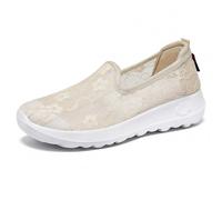Akgukrseh Ladies Walking Trainers Women's Comfortable Breathable Knitted Sneakers Deck Shoes Women Wide for UK Flat Feet Plantar Fasciitis Summer Sandals Womens Formal Loafers (Beige,4)
