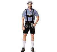 Akgukrseh Lederhosen Men,Oktoberfest Mens Cowhide Suede Leather With Matching Suspenders Bavarian Shorts Costume Men Tall Comedy Dress Up Costumes Oktoberfest Outfit Hat And (Gold,M)