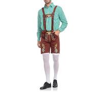 Akgukrseh Men Bavarian Lederhosen,Oktoberfest Black Lederhosen German Oktoberfest Adult Guy Costume Fancy Dress For Carnival Halloween Party Beer Festival Outfits Red Hat (Green,M)