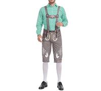 Akgukrseh Men’s German Bavarian Lederhosen,Mens Lederhosen Oktoberfest/Party With Matching Suspenders Short Beer Man Costume Funny Fancy Dress, Oktoberfest Suit Hat Men Medium (Green,L)