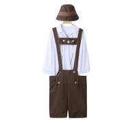 Akgukrseh Mens Lederhosen With Suspenders,Mens Bavarian Oktoberfest/Party Matching Suspenders Short Oktoberfest Costume Fancy Dress Outfit Men Dark Blue Hair Accessories Land (Brown,XL)