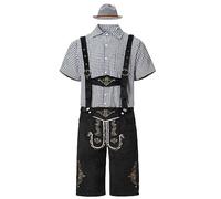 Akgukrseh Men's Oktoberfest Antique Brown Leather Lederhosen With Belt Short Trouser,Green & Shirt, Mens Overalls Dress Costume Bavarian Fancy Light Black Hotpants Pant For Men (Black,XL)