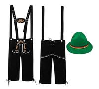 Akgukrseh Men's Oktoberfest Antique Brown Leather Lederhosen With Belt Short Trouser,Leather Trousers, Shirt, And Hat, Costume Men Set Fancy Dress Party Outfit Adult Outfits Hat (Green,3XL)