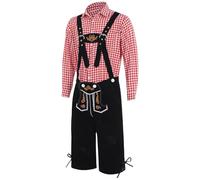 Akgukrseh Men's Oktoberfest Antique Brown Leather Lederhosen With Belt Short Trouser,Suspender Embroidered Trousers Costume German Fancy Dress Men 2024 Outfit Suspenders Mens Devil (Red,M)