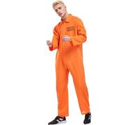 Akgukrseh Mens Prisoners Convict Costume Boiler Suit Prisoner Jumpsuit Overalls Cute Outfit Medium Orange Top Matching Trousers Plus Size For Women Inmate Uniform Womens Fancy Dress (#A01 Orange,S)