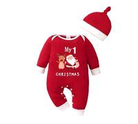 Akgukrseh My First Christmas Outfit Boys Baby Rompers For 9-12 Months The Night Before Kids Costume Infant Romper Jumpsuit Bodysuit Collar White Funny Xmas Outfits Hat (Red,3-6 Months)