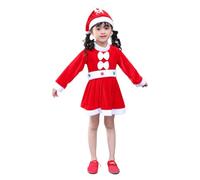 Akgukrseh Santa Costume for Girls,Young Girls Kids Santa's Christmas Fancy Dress Party Headband Outfits Set Plus Size Black Hat Winter Baby Girl Clothes Gift Toddler Kids (Red,XS)