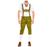 Akgukrseh Short Traditional Lederhosen Trousers,Costume, Brown With Lederhosen, Shirt & Hat, Mens Bavarian Costume Stag Adult Dress Up Costumes Oktoberfest Outfit Men Medium (Green,XL)