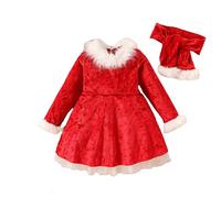 Akgukrseh Toddler Santa Outfit,Santa Costume Kids 1St Christmas Outfit Girl Party Dress for Girls Girls's Vintage Elegant Maxi Ideal Winter Baby Clothes Gift Toddler Kids (Red,18-24 Months)