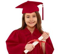 Akgukrseh Unisex Shiny Preschool Graduation Gown Cap Set With Tassel Matching Hat & Middle School And Kindergarten For 3-12 Years Boys Girls Uniform Dress Up Props 2PCS Costume Kids (Red,5-6 Years)