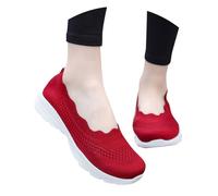 Akgukrseh Womens Running Road Sneakers Women's Comfortable Breathable Knitted Deck Boat Shoes Slip On All Black Trainers Women Moccasin Slippers Summer Sandals Footwear Loafers (Red,4.5)