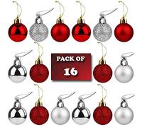 AKH® 16 Pieces 50mm Christmas Balls Decoration | Tree Baubles Hanging Ball Decorations for Holiday Wedding Party (Red & Silver)