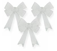 AKH® 5" x 4.5" Sparkling Christmas Glitter Tinsel Bows | Pack of 3 | Luxury Hanging Indoor Outdoor Tree Decoration | Twist Tie On (White)
