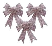 AKH® 5" x 4.5" Sparkling Christmas Glitter Tinsel Bows | Pack of 3 Xmas Bows | Tinsel Effect Christmas Bow Luxury Hanging Indoor Outdoor Christmas Tree Decoration Bows | Twist Tie On (Rose Gold)