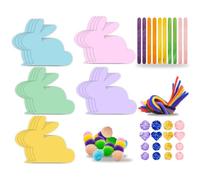 AKH® 75 PCS Easter Craft Pack | Easter Bonnet Decorations, DIY Kids Craft Bunny, Craft Sticks, Pipe Cleaner, Pom Poms & Gems | for Cards, Party Favours