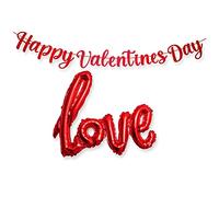 AKH® 75cm x 46cm Love Letter Text Balloon with 1.5M Happy Valentine's Day Foil Banner | Valentines Day, Wedding, Romantic Party Decoration | Valentines Bed Indoor Decoration