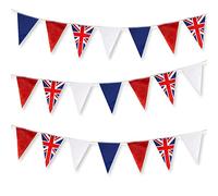 AKH® 7Ft Union Jack Triangular Bunting | Red White and Blue Party Bunting Banner Union Jack Party Decorations | Royal Theme Garland King Charles Coronation Pub BBQ Decoration with Ribbon