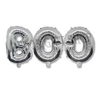 AKH® BOO Letter Text Balloon | Foil 30" (77 cm) Halloween Balloon Banner with a Plastic Inflating Tube | Halloween Balloons for Halloween party decorations (SILVER)