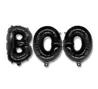 AKH® BOO Letter Text Balloon | Foil 30" (77 cm) Halloween Balloon Banner with a Plastic Inflating Tube | Halloween Balloons for Halloween party decorations (BLACK)