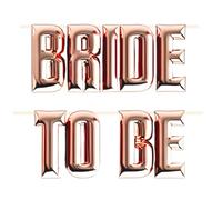 AKH® Bride To Be Foil Balloon | Hen Party Bridal Shower Banner Decorations Accessories | with a Plastic Inflating Tube & Ribbon | Bride To Be Letter Balloons | Each Balloon 34cm / 13.4" | Rose Gold