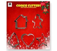 AKH® Christmas Cookie Cutter Set | Pack of 5 | Stainless Steel | Christmas Biscuit Cutters | Christmas Cookie Stamp for Cookie Baking | Xmas Tree, House, Star, Heart, Gingerbread Man Shapes Included