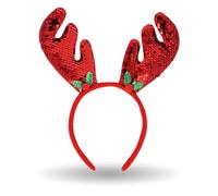 AKH® Christmas Headband with Reindeer Antlers & Glitter with Holly | Red | One Size | Headwear Glitter for Christmas Costume Accessory Perfect for Xmas Party Fancy Dress | For Adults Unisex