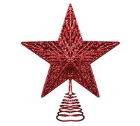 AKH® Christmas Tree Topper Star | 25 cm - Size | Glittered Star | Metal Glitter Star Tree top | Xmas Party Decoration Ornaments | For Christmas Tree Decorations (Red)