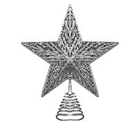 AKH® Christmas Tree Topper Star | 25 cm - Size | Glittered Star | Metal Glitter Star Tree top | Xmas Party Decoration Ornaments | For Christmas Tree Decorations (Silver)