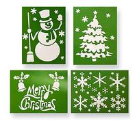 AKH® Christmas Window Stencil | Pack of 4 | Each Size 28.5 x 21 cm | Reusable Plastic Templates | for Craft Art Drawing Painting Spraying Window Glass | Snow Stencils Template for Spray Snow