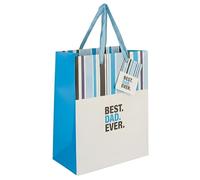 AKH® Father’s Day Gift Bag, Best Dad Ever Small Present Bag with Ribbon Handles, 23cm x 18cm Premium 250gsm Cardboard Wrap for Dad, Grandad & Husband