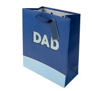 AKH® Father's Day Large Gift Bag with Ribbon Handles | Premium 250GSM Heavy Duty Gift Wrapping Present Bag with Matching Tag for Dad, Grandad, Husband - 32.5 x 26 x 14 cm (Design C)