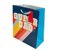 AKH® Father's Day Large Gift Bag with Ribbon Handles | Premium 250GSM Heavy Duty Gift Wrapping Present Bag with Matching Tag for Dad, Grandad, Husband - 32.5 x 26 x 14 cm (Design A)