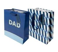 AKH® Father's Day Large Gift Bags Pack of 2, Premium 250GSM Heavy Duty Present Wrapping Bag with Ribbon Handles & Matching Tags for Dad, Grandad - 32.5 x 26 x 14 cm