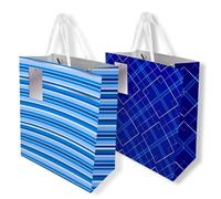 AKH® Father's Day Medium Gift Bag | 22 x 10.1 x 27cm | Luxury Black & Blue Paper With Gift Tag