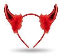 AKH® Fluffy Devil Horns Headband | One Size | Red Fluffy Devil Horn Hairband for Halloween, Party & Cosplay | Red Alice Hair Band | For Adults and Kids