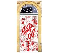 AKH® Halloween Door Cover | 201cm x 89cm | Spooky Door Decoration, Scary Door Banner & Vinyl Wrap for Entrance | Perfect Halloween Doorway Sign & Poster for Haunted House Decor (Keep Out)
