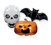 AKH® Halloween Foil Balloon | PAck of 3 | Blow-up Inflatable Animals for Halloween Party Decoration | Bat Skeleton Pumpkin Balloons | With Inflating Tube