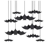 AKH® Halloween Hanging Bat Decorations | Pack of 10 | Door Strings Ceiling Paper Bat Decorations for Halloween | Spooky Bat Garland with black string | Bat themed Halloween Party Supplies