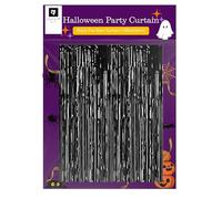 AKH® Halloween Party Curtain Metallic black | 240cm x 100cm | Spooky Backdrop for Halloween Decorations, Streamers & Wall Decor | Perfect for Halloween Party Supplies, Photo Booth & Event Decoration