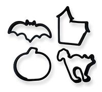 AKH® Halloween Plastic Cookie Cutters | Pack of 04 Shapes | Halloween Biscuit Cutters | Bat, Pumpkin, Cat, House Shapes | Baking Tools Accessories for Halloween Party Decoration