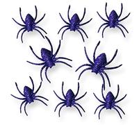 AKH® Halloween Spiders | Pack of 8 | Size 7x 5cm | Halloween Plastic Glitter Spiders | Halloween Party Decoration | Creepy Spider Table Sprinkles Halloween (Purple)