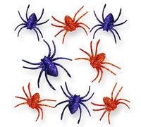 AKH® Halloween Spiders | Pack of 8 | Size 7x 5cm | Halloween Plastic Glitter Spiders | Halloween Party Decoration | Creepy Spider Table Sprinkles Halloween (Orange & Purple)