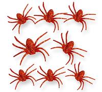 AKH® Halloween Spiders | Pack of 8 | Size 7x 5cm | Halloween Plastic Glitter Spiders | Halloween Party Decoration | Creepy Spider Table Sprinkles Halloween (Orange)