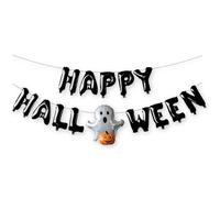 AKH® Happy Halloween Banner Foil Balloons | 16ft | Letter Foil Balloon Garland | Spooky Party Decoration & Trick-or-Treat Banner Super shape | Include Hanging Thread & Inflating Tube | Ghost